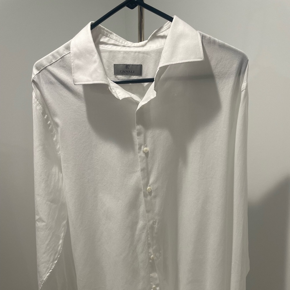 Canali white dress shirt size 44 which is a 17.5 in America.